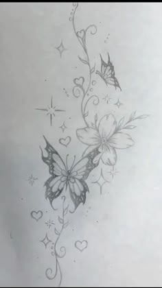 a drawing of two butterflies with hearts and stars