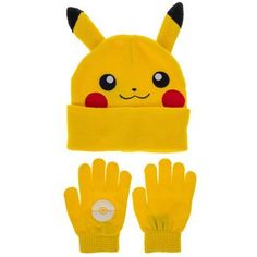 Size: Youth One Size Fits Most Color: Yellow, White, Black & Red Content: 82% Acrylic, 17% Polyester & 1% Spandex Quantity: 1 Beanie & Two Gloves Make sure your little one stays comfortable in style this winter when they wear Youth Pikachu Beanie & Gloves! This bright set features a set of yellow gloves and a yellow beanie that features the face of the iconic Pokémon, Pikachu. On top of the hat are two ears that give it a realistic look. Let your little one wear this all season long to keep warm! Pikachu Beanie, Yellow Gloves, Yellow Beanie, Pokemon Accessories, Keep Warm, Yellow White, Little One, Black Red, The Face