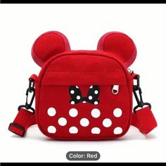 New! Girl Red Minnie Mouse Shaped Crossbody Handbag, Shoulder Bag. Measures Approx. 6” H X 6.7” W X 2” D. Strawberry Soda, Crossover Purse, Mini Coin Purse, Small Messenger Bag, Small Crossbody Purse, Duffel Bag Travel, Cute Purses, Mini Handbags, Disney Trip