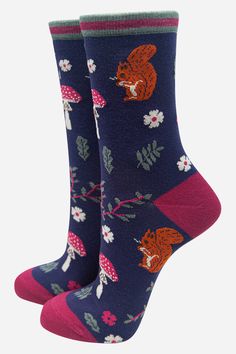 Squirrel & Toadstool Ankle Socks Woodland Squirrel, Socks Party, Blue Bamboo, Victoria Shoes, Rainbow Socks, Fox Squirrel, Brogue Boots, Bamboo Socks, Sock Animals