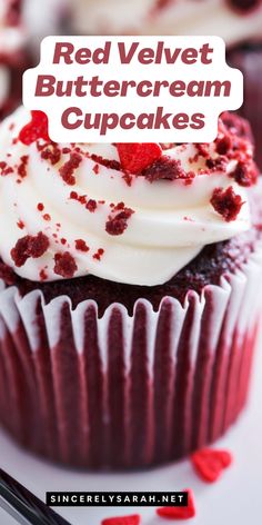 red velvet buttercream cupcakes with white frosting