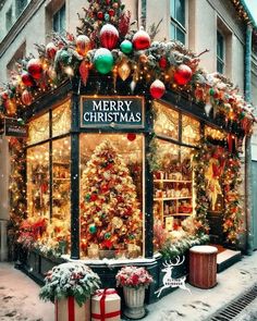 a christmas display in front of a store