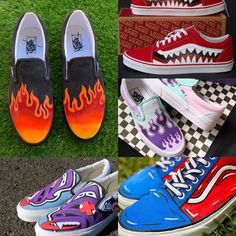 HAND PAINTED VANS👟🎨 Sick of blending in?  Well you can now STICK OUT with some CUSTOM VANS! It's super easy to get started just: -Send us your shoe size  - then send us what design you want - and we'll custom your shoes within 1-3 business days !  When you purchase you are ordering 1 pair of White slip on Vans. Pick a design and we'll paint it on for you !  Pricing: -Basic design: $120 -More complex: $175 -Super detailed: $250 My girlfriend and I have been painting shoes for awhile in our local market. We decided to hop on ETSY for the first time! Please leave us a review thank you ! Diy Vans Paint, Vans Design Shoes Diy, Canvas Shoes Diy, Hand Painted Vans, White Slip On Vans, Painting Shoes