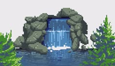 an image of a water fall in pixel art style