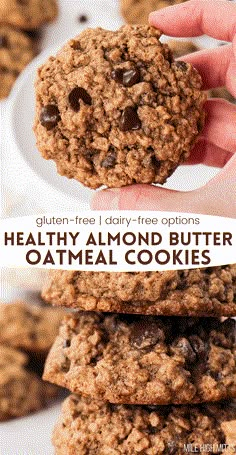 healthy and delicious oatmeal cookies stacked on top of each other with text overlay