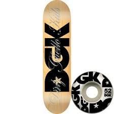 a skateboard with the words rock on it next to a black and white logo