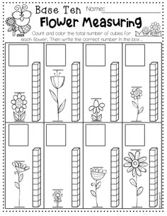 flower measurement worksheet for kids to practice counting and writing numbers on the number line