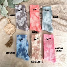 Youth Tie Dye Nike Socks Crewneck Unisex Kids Tie Dye Muted Sports Socks Kids Colorful Crewneck Socks Tie Dye Summer Child Casual Sock  ONE pair of handmade Youth Everyday Tie Dyed Nike Socks-  These crewneck unisex socks feature a muted tie-dye pattern, making them perfect for sports, workouts, or even as a colorful fashion statement. Handmade with care, these beach-inspired socks bring together the best of fashion and functionality. Add a splash of vibrant style to your outfit with these trend