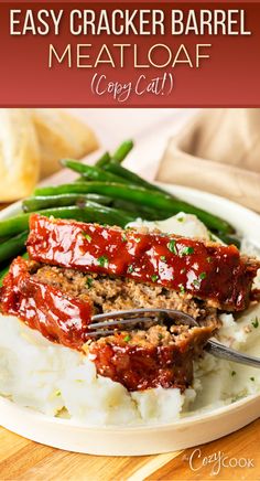 meatloaf slices over mashed potatoes with a red glaze on the meatloaf. Flavorful Meatloaf, Spicy Meatloaf, Cracker Barrel Meatloaf, Baked Meatloaf, Homemade Meatloaf, Ritz Cracker