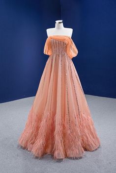 Peach Ball Gown Stage Evening Dress RS202101 Peach Ball Gown, Peach Prom Dresses, Debut Gowns, Debut Dresses, Princess Ballgown, Peach Gown, Princess Bridal, Trendy Prom Dresses, Fairy Dresses