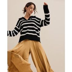 The Gilly Stripe Sweater Ladies Sweaters, Elegant Scarves, Fall Winter Wardrobe, Big Fashion, Wool Knit, Loose Sweater, Knitwear Tops, Cashmere Sweater, Stripe Sweater