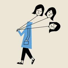 three women are carrying each other on their backs, one is pulling another woman's shoulder