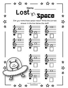 the lost in space worksheet with music notes and an image of a plane