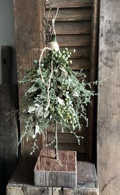 a small tree is hanging from a rope