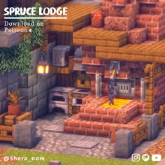 a screenshot of a house made out of bricks with the words space lodge on it