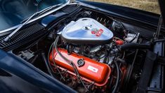 the engine compartment of an older model car