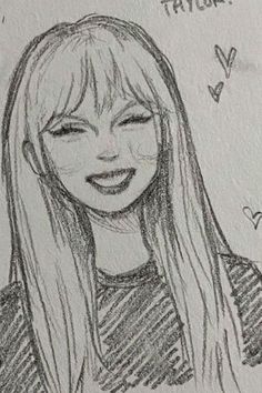 a pencil drawing of a girl with long hair and an inscription that says, i love taylor