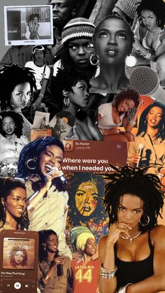 collage of black women with various pictures and words on them, including one woman's face