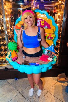 a woman sitting in a chair made to look like she's having fun with her toys