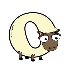 a cartoon sheep with the letter o on it's face and eyes, standing in front of a white background