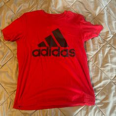 Adidas, Never Worn, Red, T-Shirt Red Graphic Tee With Crew Neck, Red Crew Neck Graphic Tee, Casual Red T-shirt For Sports, Adidas Red Short Sleeve T-shirt, Sporty Red Crew Neck T-shirt, Red Graphic Tee Shirt With Crew Neck, Red Graphic Tee With Short Sleeves, Red Short Sleeve T-shirt With Letter Print, Red Crew Neck Graphic Tee Shirt