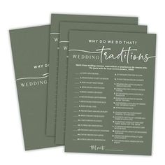 three wedding programs with the words, why do we do that?