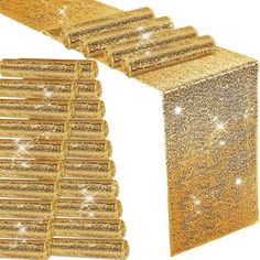 gold sequins and glitter strips are arranged in the shape of a rectangle