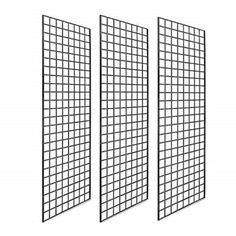 three black metal grids are shown against a white background and one has four squares on it