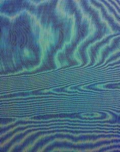 an abstract blue and green background with wavy lines in the center, as well as waves