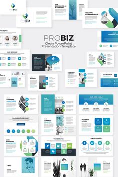 a bunch of blue and green powerpoint presentation templates with different shapes, sizes and colors