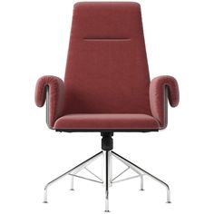 a red office chair with chrome legs and armrests on an isolated white background