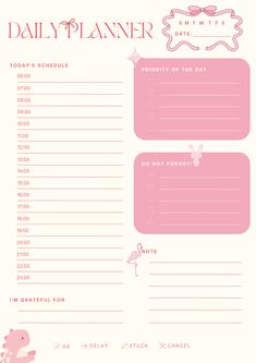 the daily planner is shown in pink