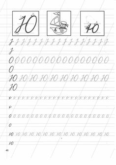 handwriting practice worksheet with numbers and symbols