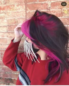 Purple Shadow Root Black Hair, Vivid Roots Black Hair, Colored Roots Dark Hair, Pink Shadow Root Black Hair, Neon Roots Black Hair, Colored Shadow Root Black Hair, Hot Pink Roots With Black Hair, Shadow Root Colored Hair, Colorful Shadow Root