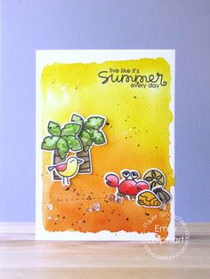 a card with an orange and yellow background that says, enjoy the summer every day