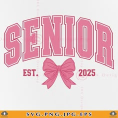 a pink ribbon on the front of a white t - shirt that says senior est 2055