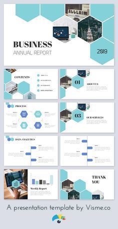 an image of a blue and white powerpoint presentation template with hexagonal shapes