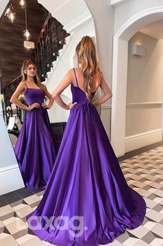 Jadore Dress, Satin Sleeves, Eliza Dress, Purple Prom Dress, Evening Dress Fashion, Grad Dresses, Satin Gown, Flowing Skirt, Long Prom Dress