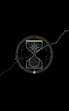 an hourglass with a star in the middle and a wire running through it on a black background