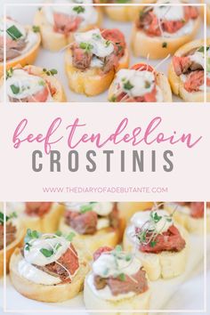 small appetizers with meat and cream cheese on them are shown in this collage