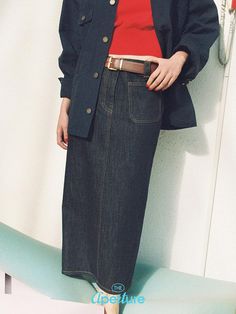 Composition : Shell: Cotton 100 %.Color : NavyCountry of Origin : KOREA Denim Long Skirt, Long Skirt, Midi Skirt, Skirt, Navy, The Originals, Clothes For Women, Clothes, Color