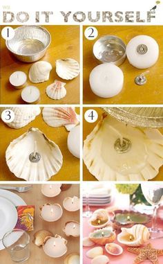 the steps to making seashells are shown in this collage, including shells and other things