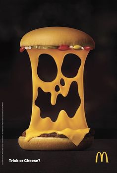 an advertisement for mcdonald's is shown with a skull on top of a cheeseburger