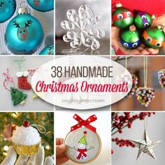 handmade christmas ornaments are featured in this collage with the words 38 handmade christmas ornaments