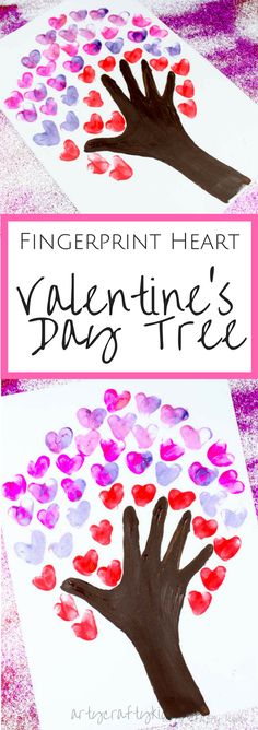 fingerprint heart valentine's day tree with hearts on it and the text, fingerprint heart valentine's day tree