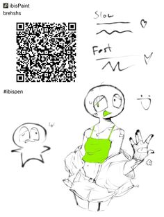 a drawing of a person sitting in front of a qr code with an image of a