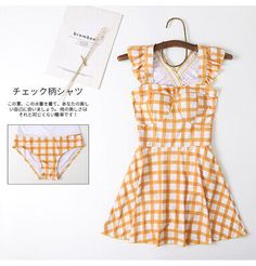 Trendy Fashion Japanese Sweet Kawaii style retro plaid one-piece skirt swimsuit, Women's Swimwear Kawaii Swimwear, Cute Two Piece Swimsuit, One Piece Swimsuit With Skirt, Fashion Japanese, Skirt Swimsuit, Yellow Swimsuits, Japanese Sweet, Kawaii Style, Swimming Suit