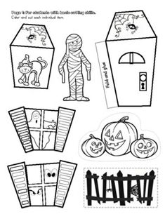 halloween cut outs for kids to make with their own paper doll and other crafts, including pumpkins