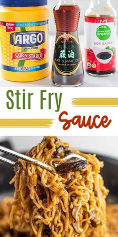 stir fry sauce with noodles in the background