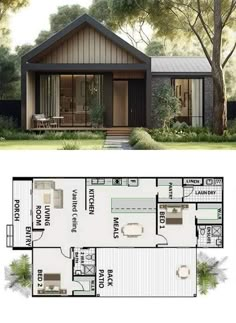 the floor plan for a small house with an attached bedroom and living room, as well as